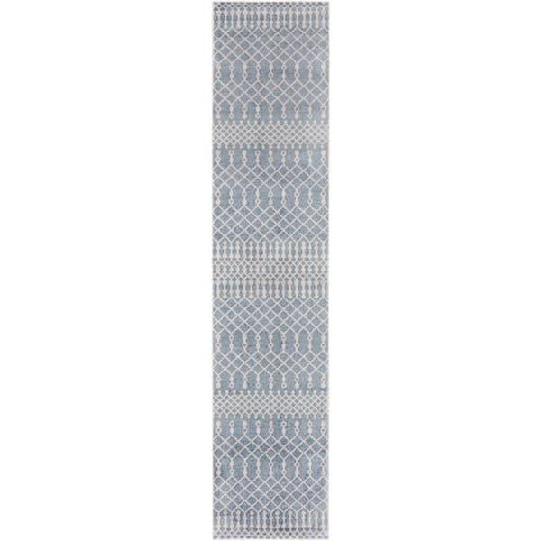 Nourison Astra Machine Washable Blue 2 ft. x 12 ft. Moroccan Transitional Runner Area Rug