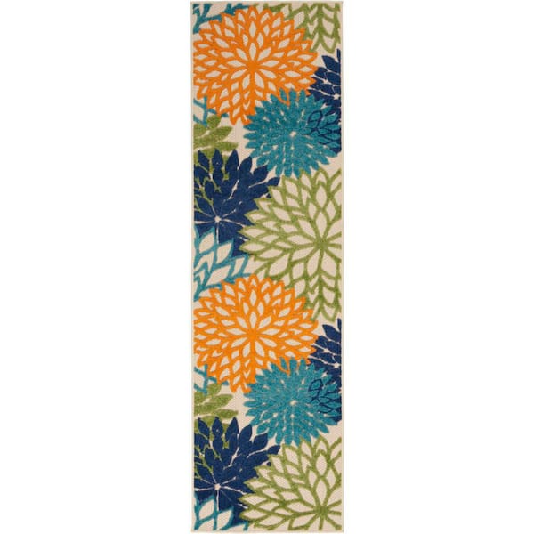 Aloha Multicolor 2 ft. x 8 ft. Kitchen Runner Floral Modern Indoor/Outdoor Patio Area Rug