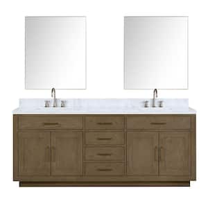Condor 84 in W x 22 in D Grey Oak Double Bath Vanity, Carrara Marble Top, Faucet Set, and 36 in Mirrors