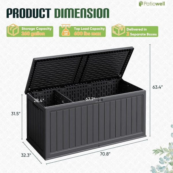 Patiowell 260 gal. Resin Outdoor Storage Deck Box in Black