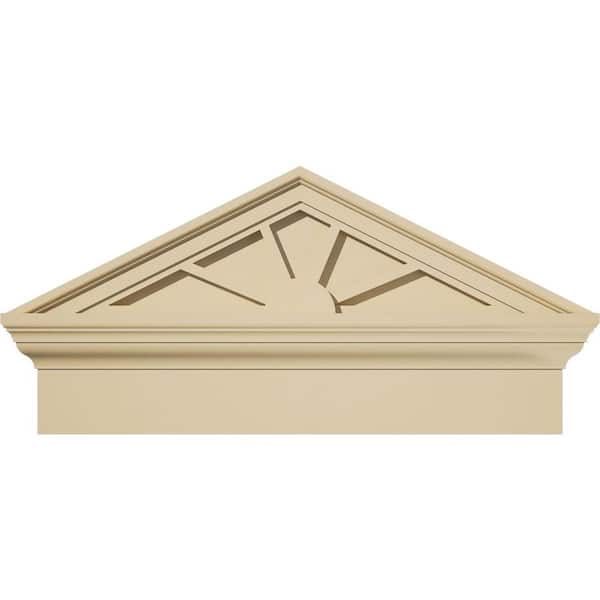Ekena Millwork 26 in. W x 13-3/8 in. H x 2-3/4 in. P Pitch 6/12 Peaked Cap 4 Spoke Signature Urethane Combination Pediment Primed Tan