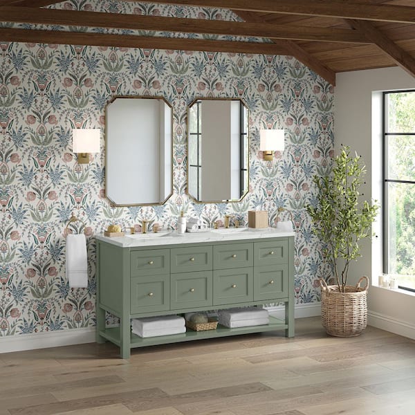 Breckenridge 60.0 in. W x 23.5 in. D x 34.25 in. H Double Bath Vanity in Smokey Celadon with Quartz Ethereal Noctis Top