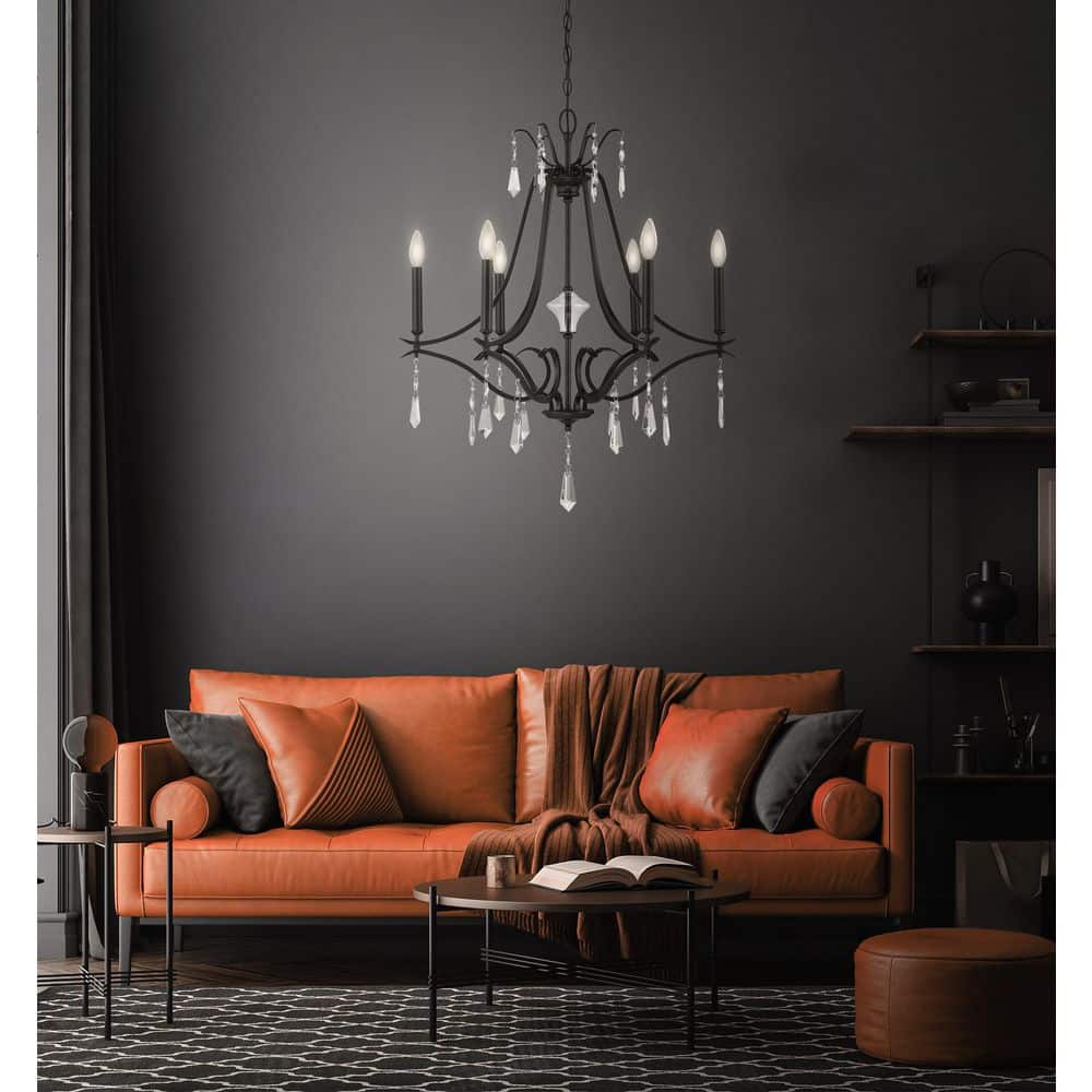Mini Coal Black 6-Light Chandelier with Clear Glass Shades