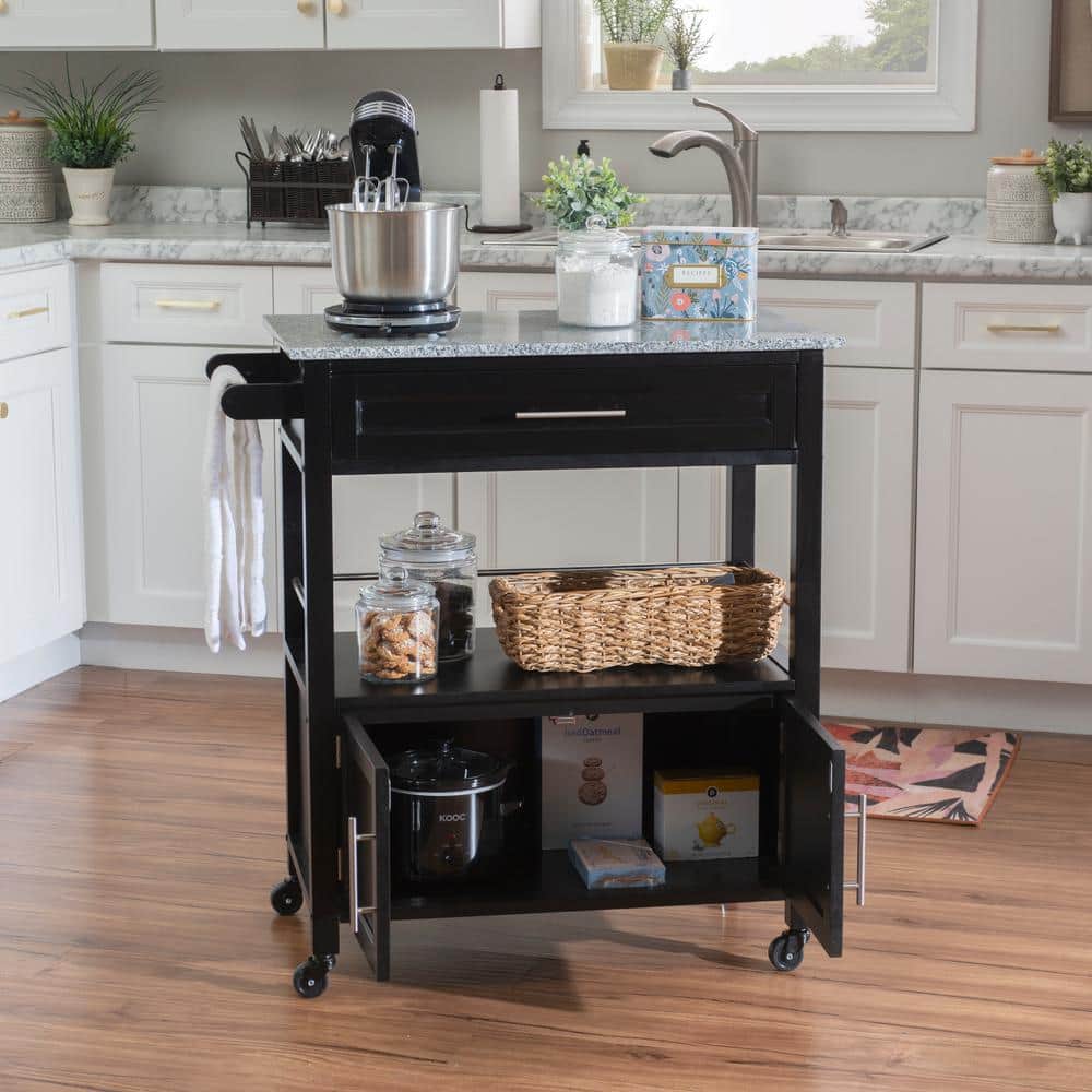 Caitlin White Granite Top Kitchen Cart with Casters - thumbnail 7