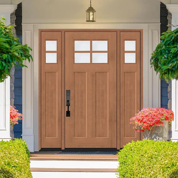 Regency 64 in. x 80 in. RHIS 4L-1/4Toplite Clear Glass AutumnWh Stain Fir Fiberglass Prehung Front Door w/Dbl 12 in. SL