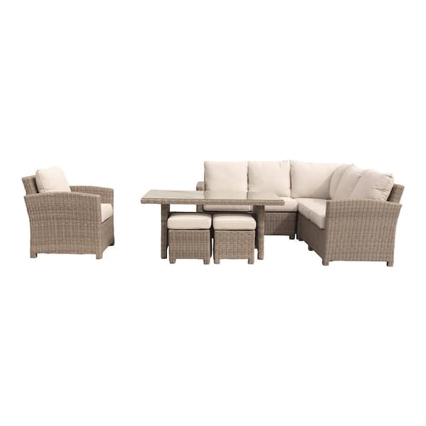 Courtyard Casual Capri 7-Pieces Sectional with Chow Dining and Club Chair