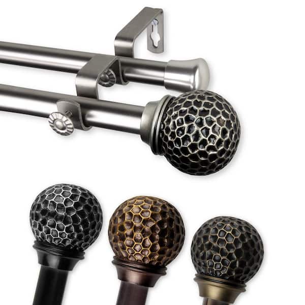 EMOH 13/16" Dia Adjustable 66-120" Double Curtain Rod in Cocoa with Ushasi Finials