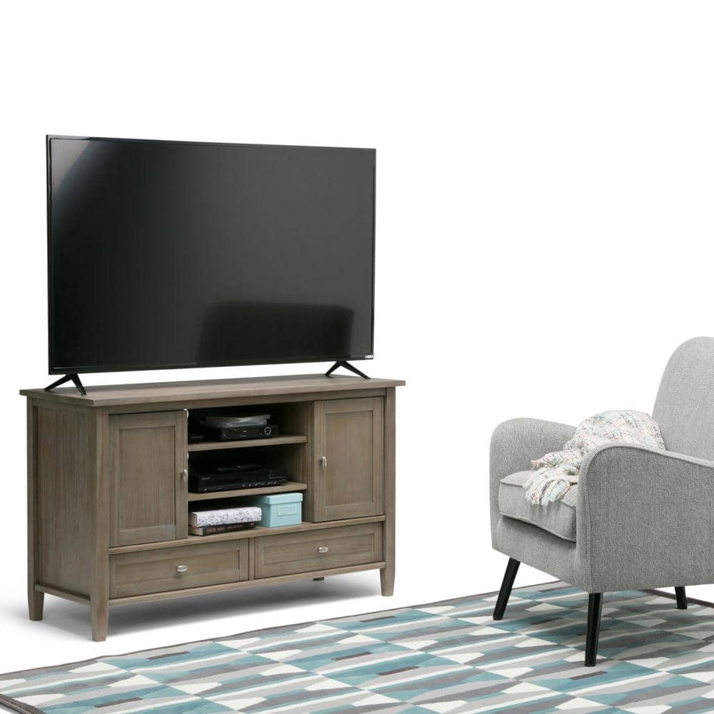 Distressed Gray Pine 47" TV Cabinet with Adjustable Shelves