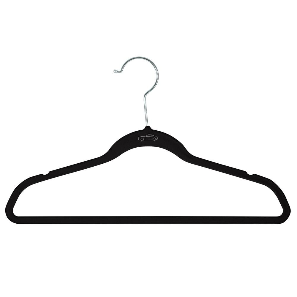 Black Flocked Velvet Slim Line Pants Hangers with Clips, Black