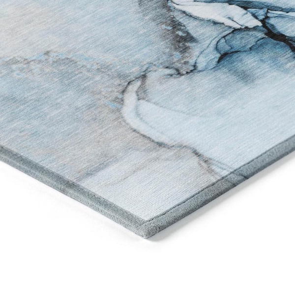 Blue and Ivory 8 ft. x 10 ft. Abstract Indoor / Outdoor Area Rug