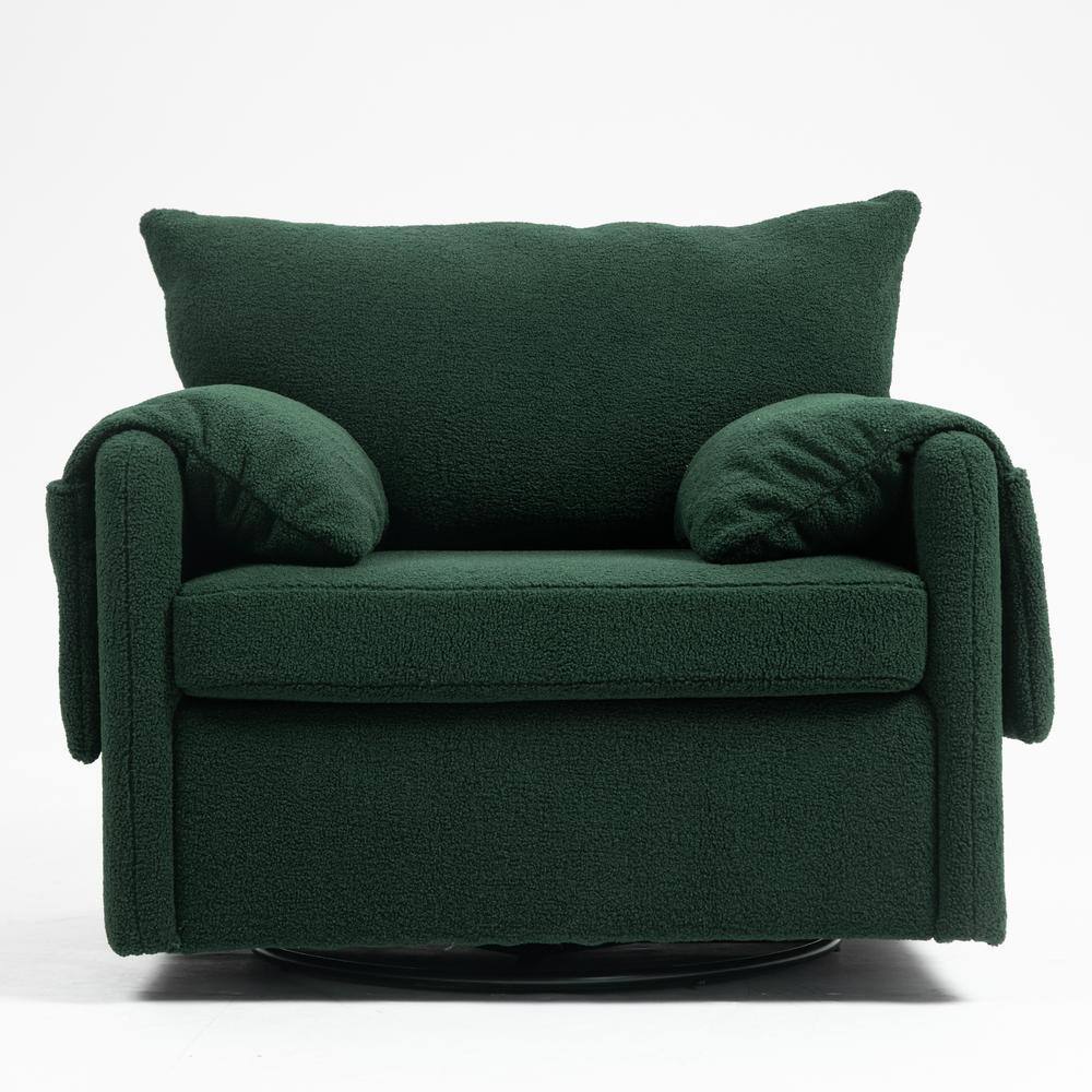 Dark Green Oversized Metal Swivel Barrel Accent Chair