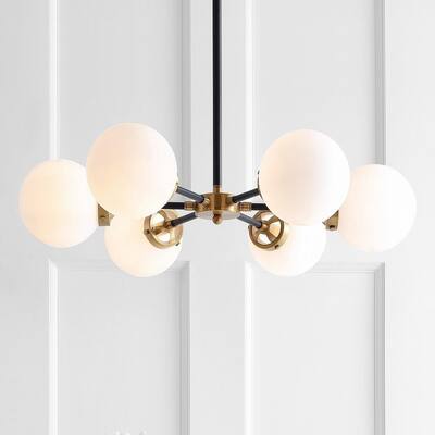 Caleb 6-Light Black and Brass Cluster Pendant Light with Frosted Glass Shades