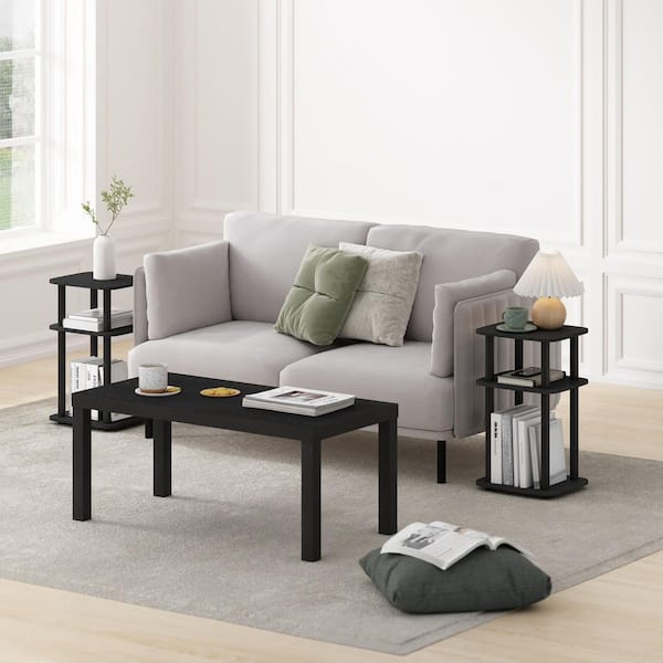 Just 13.15 in. Americano/Black Rounded Rectangle Wood End Table (Set of 2)