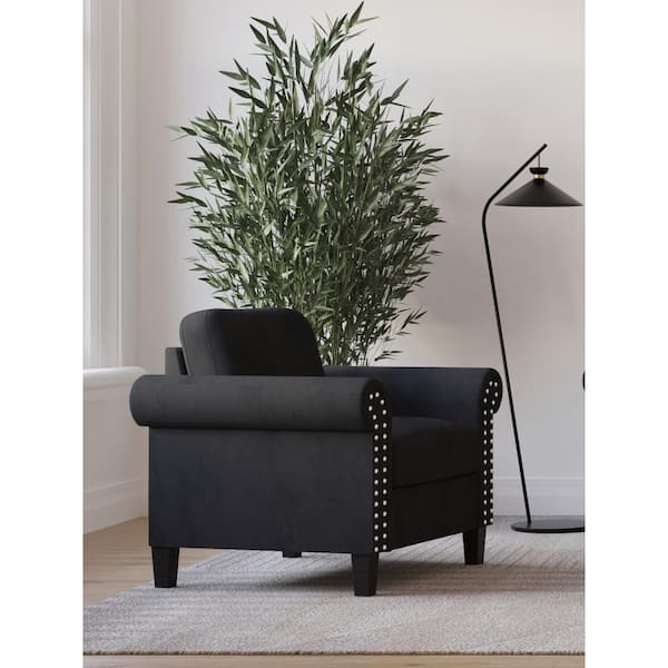 NEW CLASSIC HOME FURNISHINGS New Classic Furniture Alani Black Polyester Accent Armchair with Nail Head Trim
