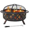 Sunnydaze Black Cross Weave 36 in. x 24 in. Round Steel Wood Burning Fire Pit with Spark Screen NB-610037BLK
