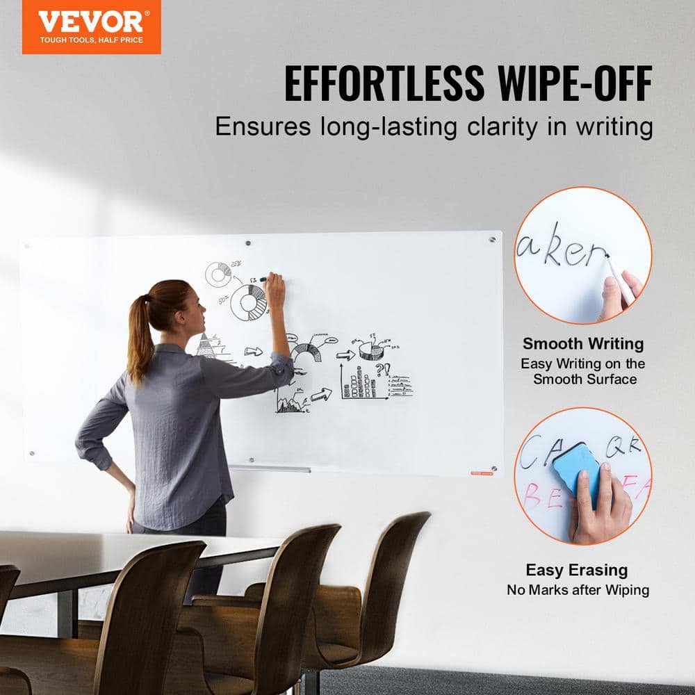 72" x 36" Frameless Clear Magnetic Glass Whiteboard with Marker Tray