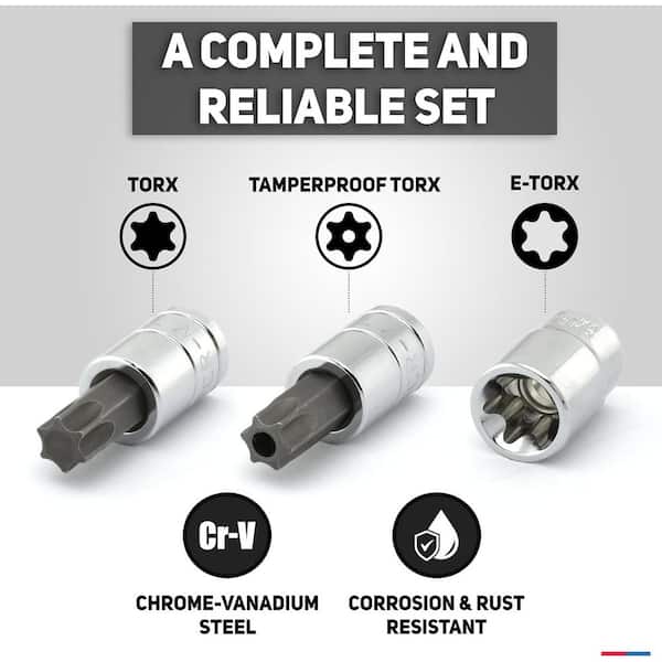NEIKO 1/4 in. 3/8 in. and 1/2 in. Drive Torx and E-Torx Bit Socket
