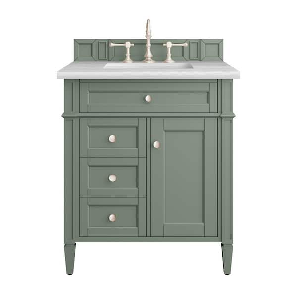 James Martin Vanities Brittany 30.0 in. W x 23.5 in. D x 33.8 in. H Bathroom Vanity in Smokey Celadon with Arctic Fall Solid Surface Top