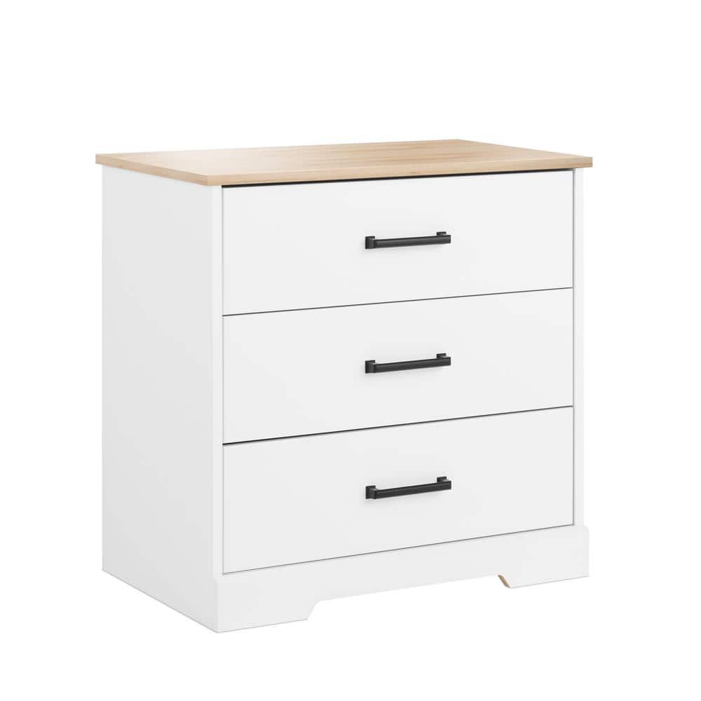 White and Oak 3-Drawer Farmhouse Nightstand