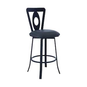 Charlie 30 in. Gray High Back Metal Bar Stool with Faux Leather Seat