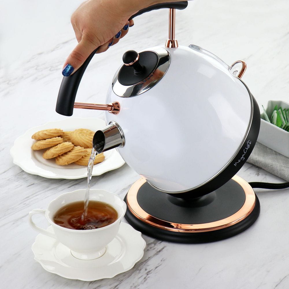 White and Rose Gold Stainless Steel Electric Tea Kettle