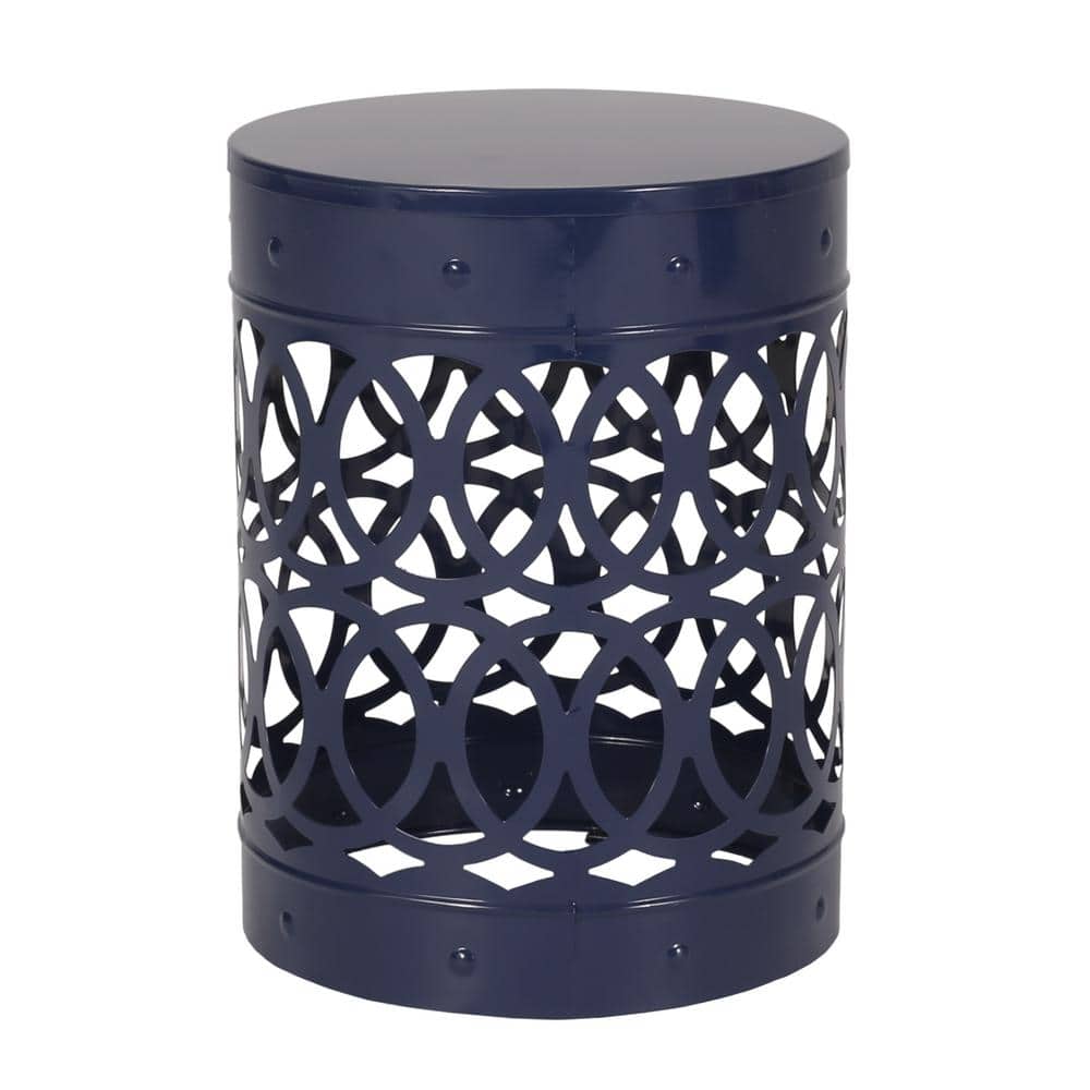 Navy Blue Round Iron Outdoor Side Table, End Table for Garden, Deck, Backya