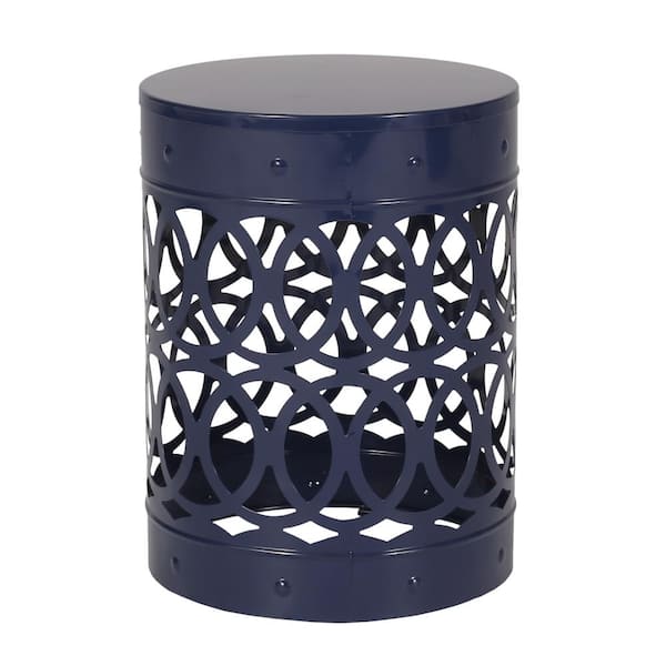Unbranded Navy Blue Round Iron Outdoor Side Table, End Table for Garden, Deck, Backyard