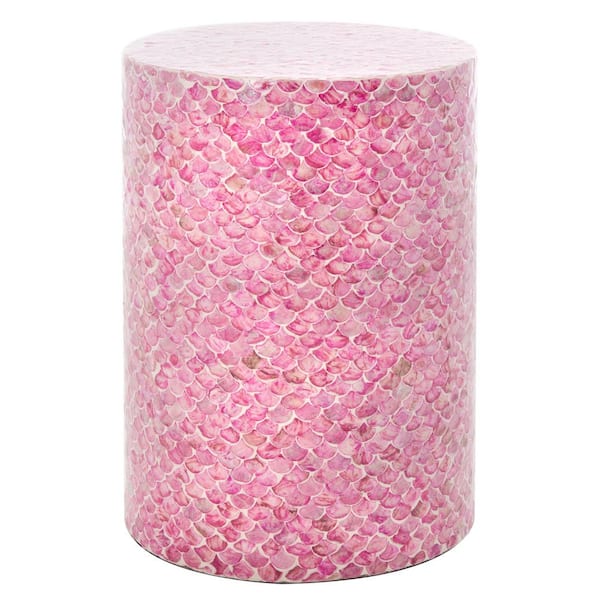 SAFAVIEH Emberlyn 13.8 in. Dark Pink Round Shell End Table