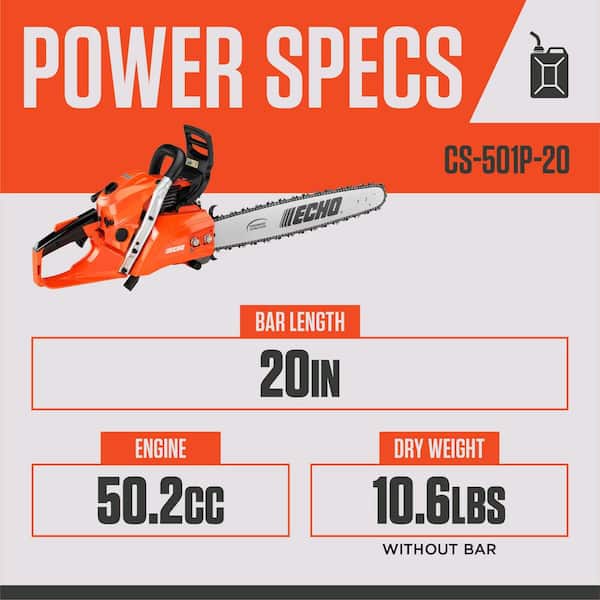 ECHO 20 in. 50.2 cc Gas 2-Stroke X Series Rear Handle Chainsaw CS