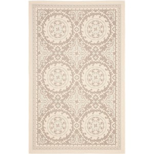 Courtyard Beige/Dark Beige 7 ft. x 10 ft. Border Indoor/Outdoor Patio  Area Rug