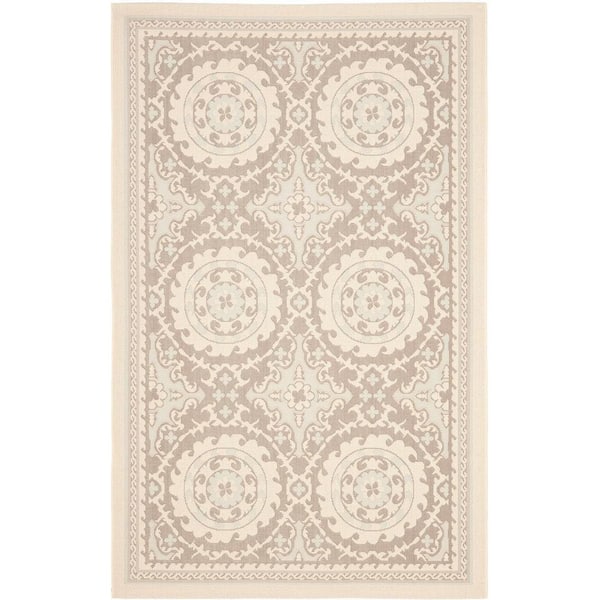 SAFAVIEH Courtyard Beige/Dark Beige 7 ft. x 10 ft. Border Indoor/Outdoor Patio  Area Rug