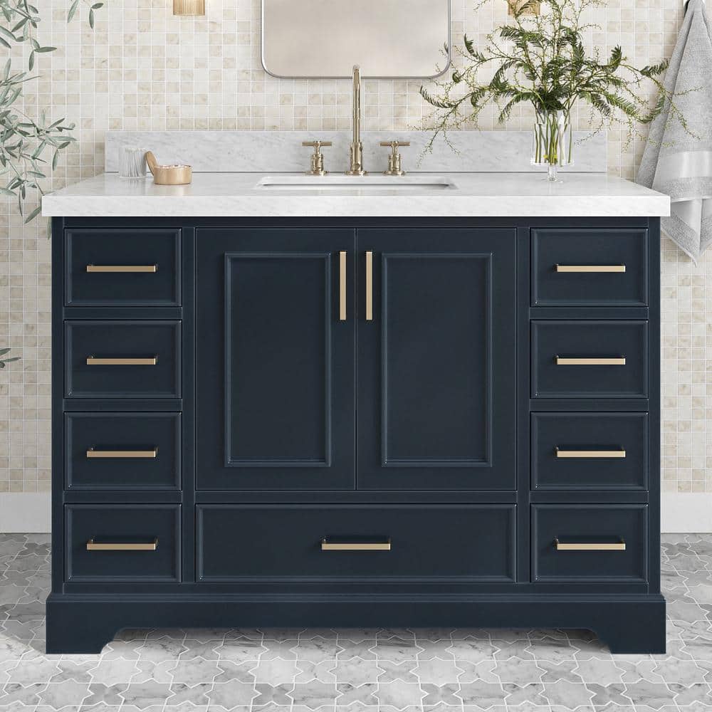 Stafford 48 in. Single Sink Freestanding Bathroom Vanity in Midnight Blue with Carrara White Marble Top price history on PriceWatchPro
