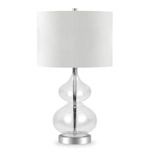 Katrina 23 in. Clear Glass and Satin Nickel Table Lamp with Fabric Shade