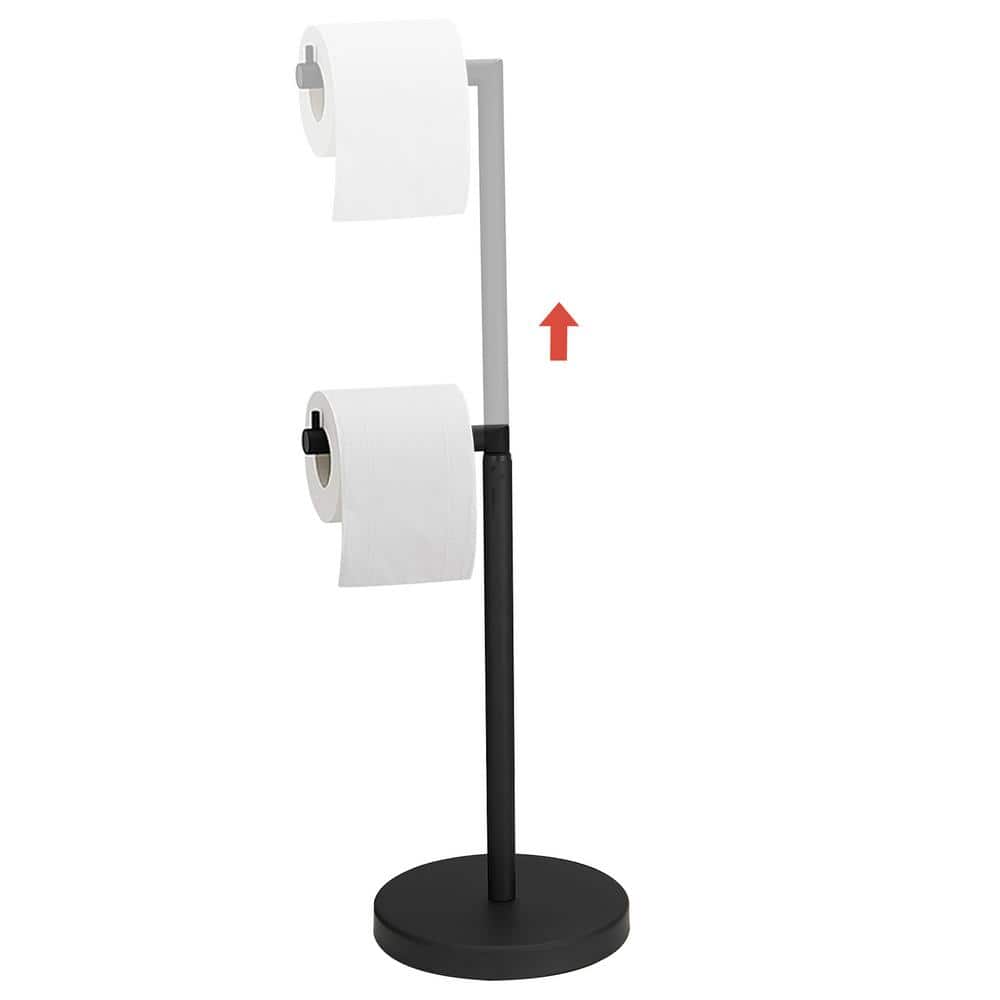 BWE Freestanding Stainless Steel Toilet Paper Holder with Top Storage Shelf in Matte Black
