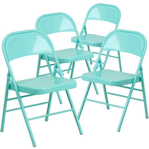 Carnegy Avenue Tantalizing Teal Metal Folding Chair (4-Pack)