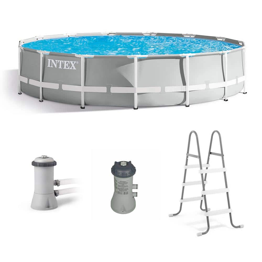 INTEX 15 ft. x 42 in. Round Prism Frame Above Ground Swimming Pool Set & Pool Filter Pump, Blue -  26723EH+28637EG