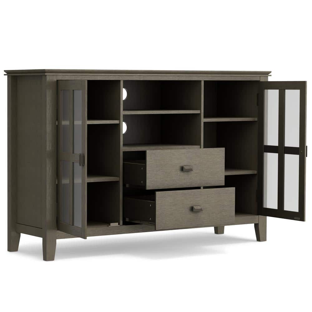 Farmhouse Grey Tall TV Media Stand with Tempered Glass Top