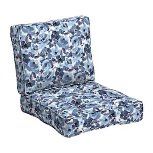 Plush Polyfill 24 in. x 24 in. 2-Piece Deep Seating Outdoor Lounge Chair Cushion in Blue Garden Floral