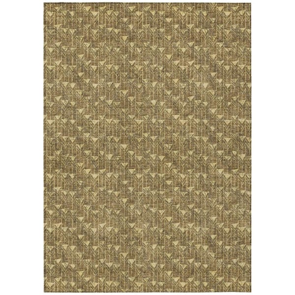HomeRoots Brown 8 ft. x 10 ft. Geometric Indoor / Outdoor Area Rug