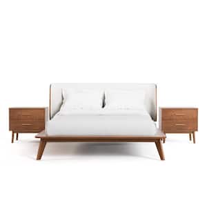 3-Piece Riverstone Mid Century Boucle Walnut Wood Queen Platform Bedroom Set With 2 Nightstands
