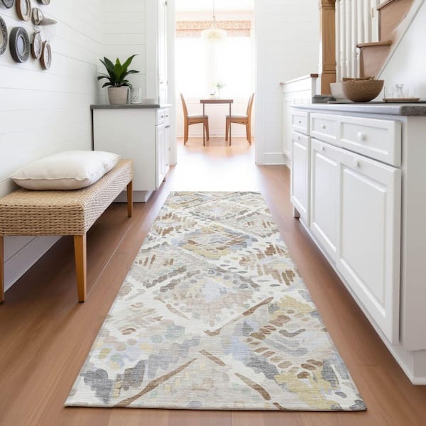 Mayfield Premium Machine Washable Abstract AMF1326 Ivory 2 ft. 3 in. x 7 ft. 6 in. Runner Rug