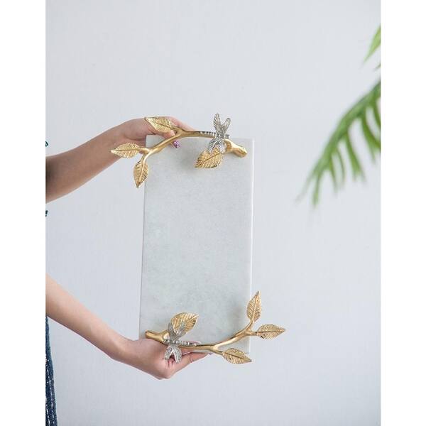 A & B Home White/Gold Dragonfly Marble Decorative Tray 78321-DS