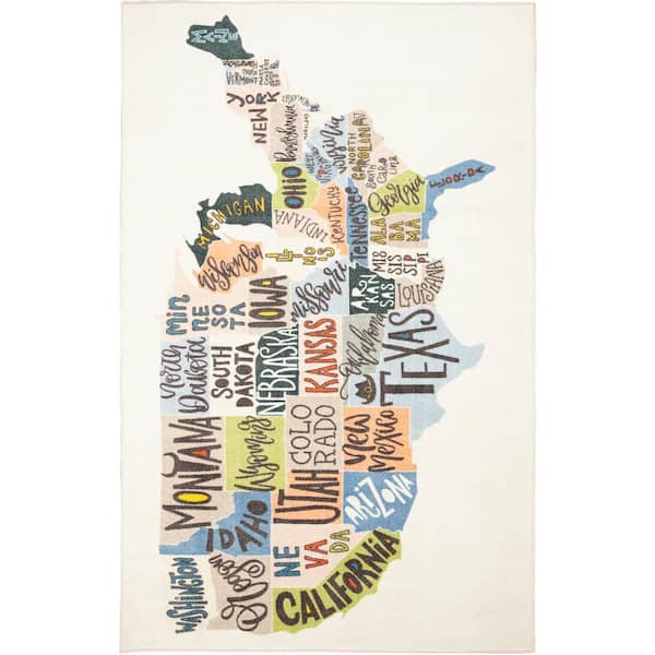 Mohawk Home States Map Multi 5 ft. x 8 ft. Themed Area Rug