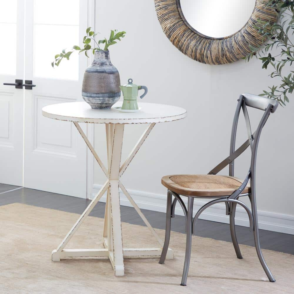 Olivia & May 31" x 29" Farmhouse Wood Accent Table White: Round, No Assembly, Spot Clean