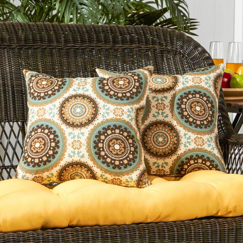 Spray Blue Geometric Square Outdoor Accent Pillows, Set of 2