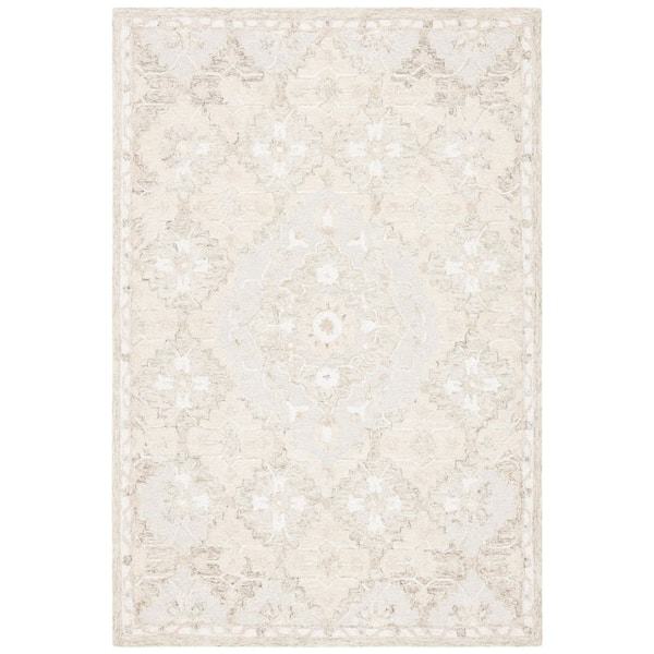 SAFAVIEH Micro-Loop Beige/Grey 5 ft. x 8 ft. Geometric Floral Area Rug