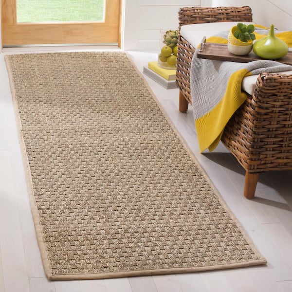 Natural Fiber Tan/Beige 3 ft. x 8 ft. Border Runner Rug