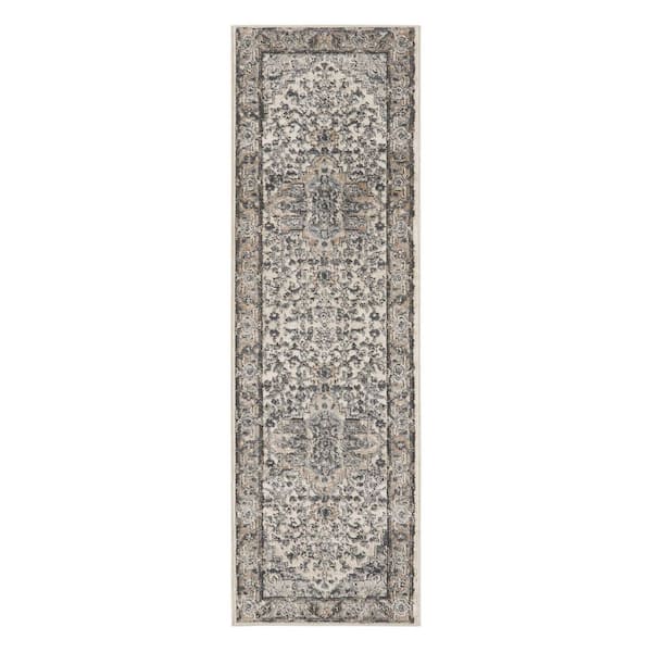 2 ft. x 6 ft. White Medallion Washable Area Rug