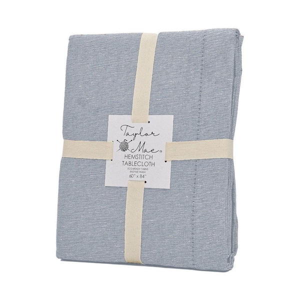 Brittany Hemstitch 52 in. W x 70 in L Grey Solid Cotton Rich Tablecloth