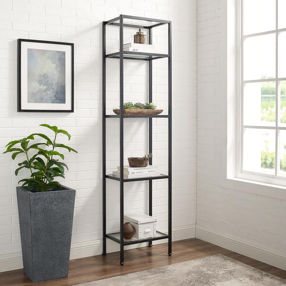 Sleek Aimee Narrow Oil-Rubbed Bronze Etagere with Tempered Glass Shelves